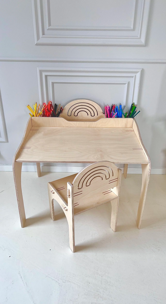 Bureau en bois naturel avec ou sans chaise Rainbow